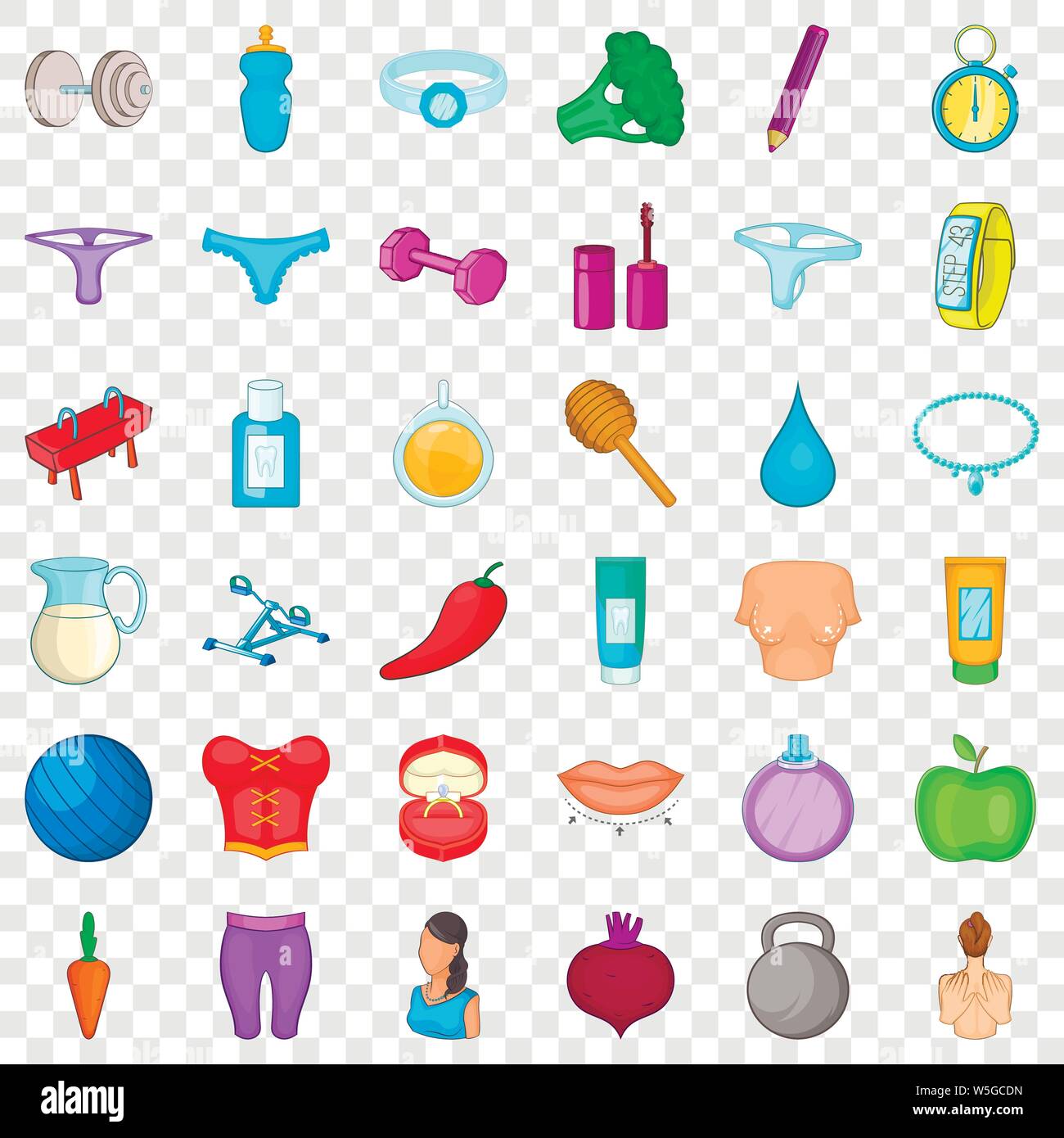 Broccoli icons set, cartoon style Stock Vector