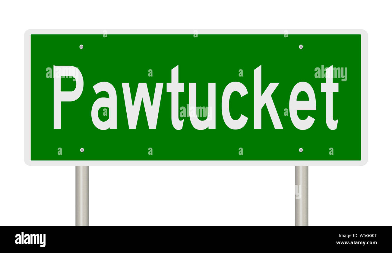 Rendering of a green highway sign for Pawtucket Rhode Island Stock Photo