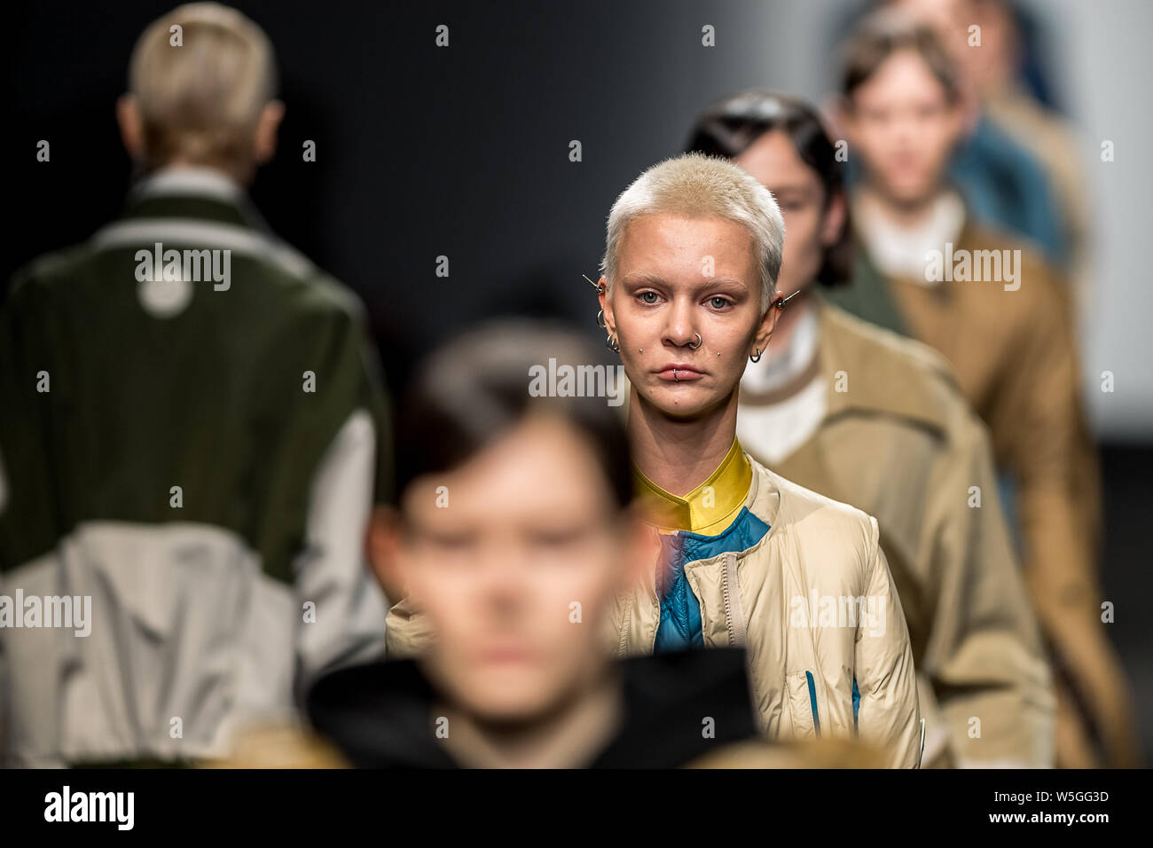 Models display new creations at the deepmoss show during the Shanghai Fashion Week Fall/Winter 2019 in Shanghai, China, 29 March 2019. Stock Photo