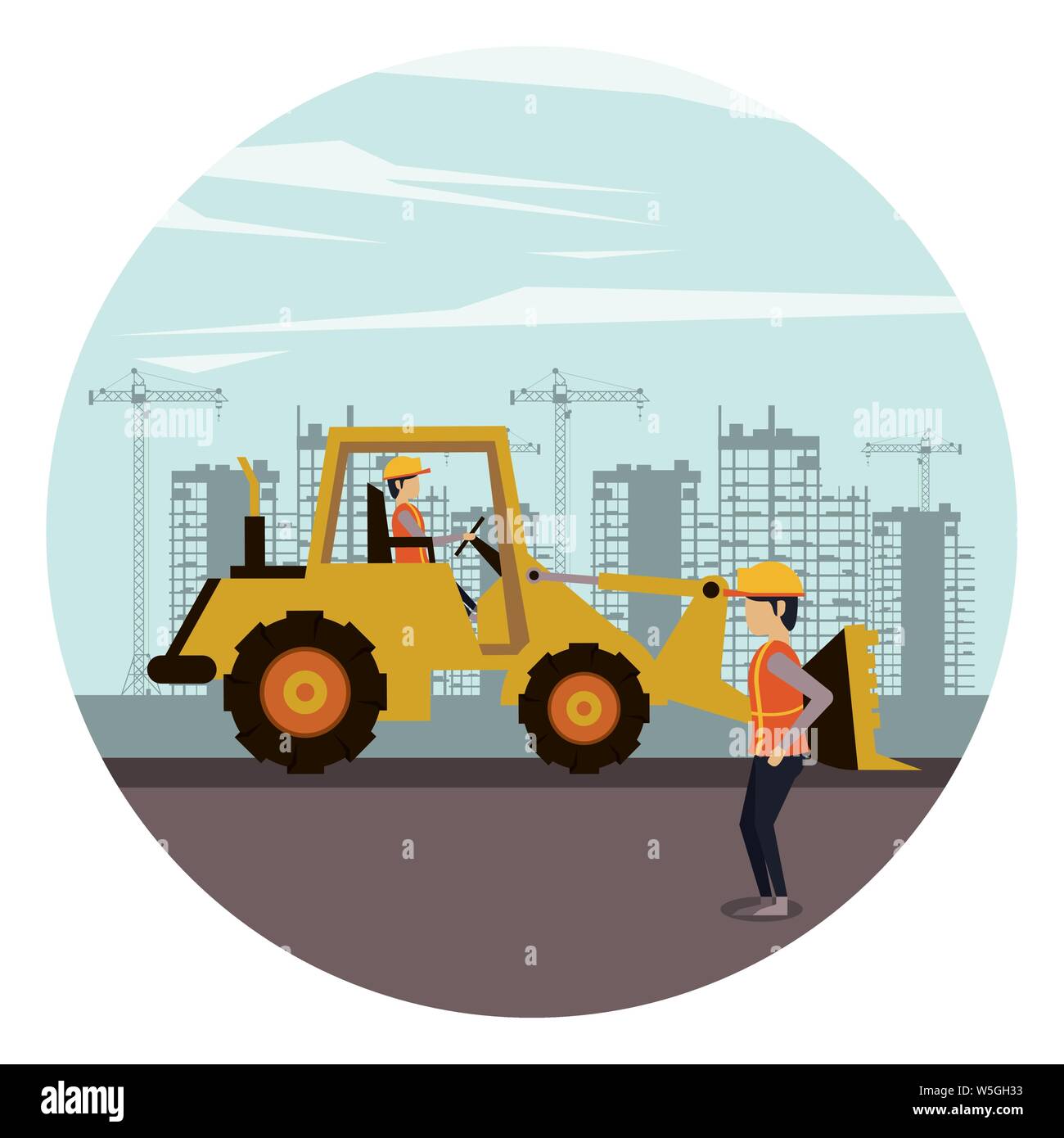Under construction zone with workers Stock Vector
