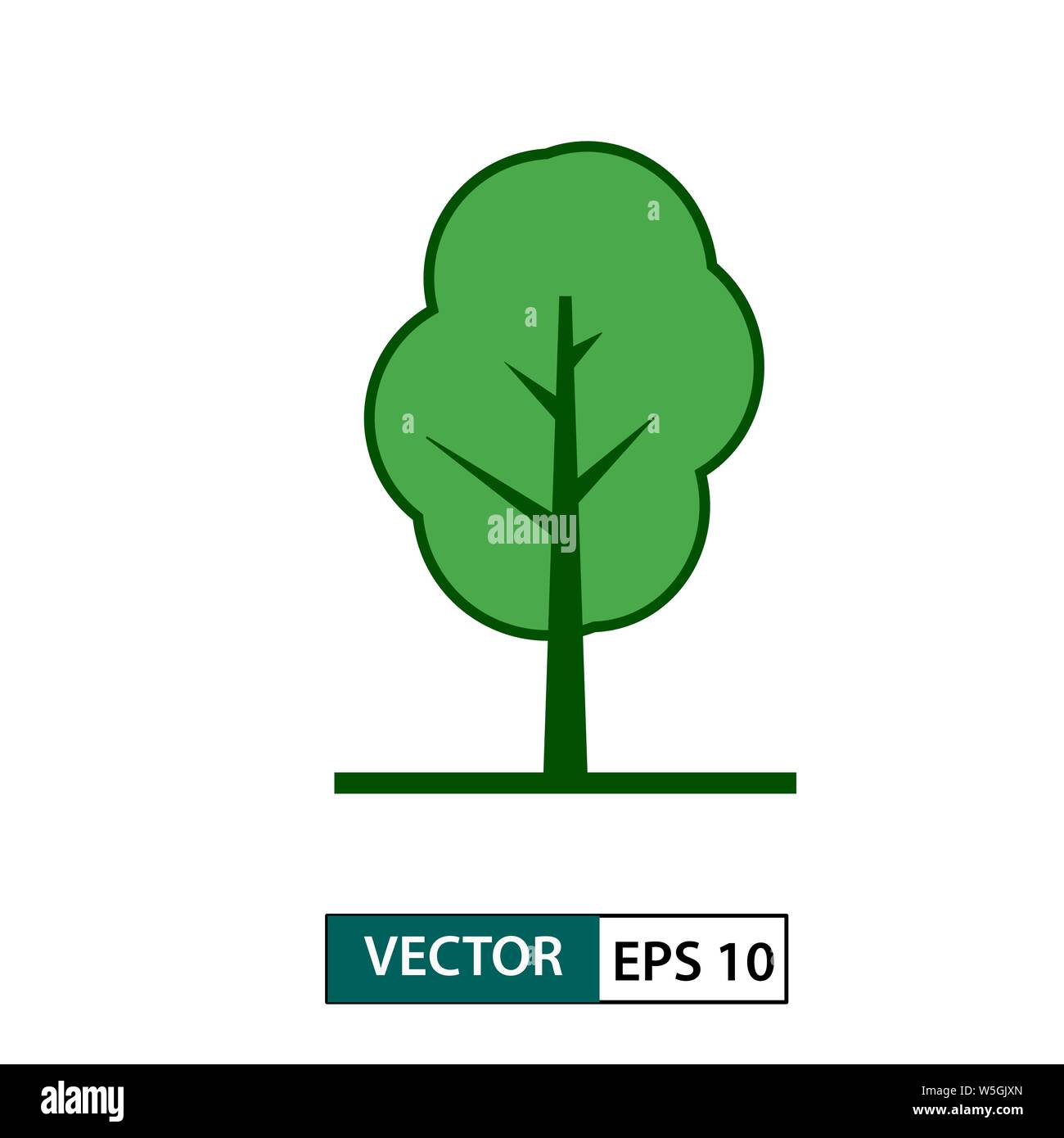 Tree icon. Green colour style. Isolated on white background. Vector ...