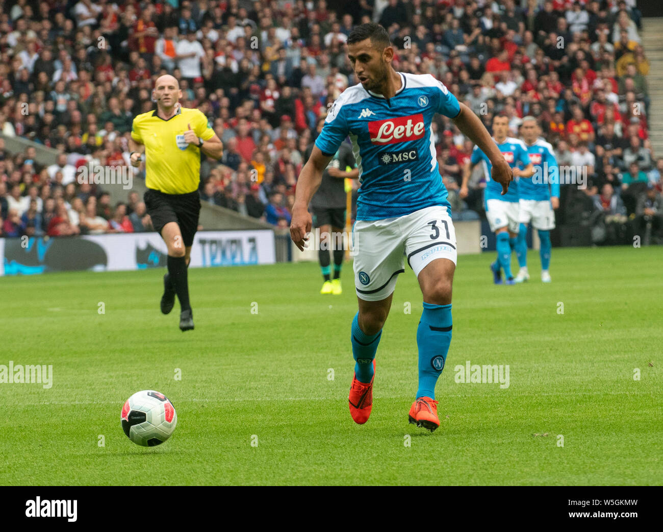 EDINBURGH, SCOTLAND - JULY 28:  Napoli Left-Back, Faouzi Ghoulam, during the Pre-Season Friendly match between Liverpool FC and SSC Napoli at Murrayfield on July 28, 2019 in Edinburgh, Scotland. (Photo by MB Media) Stock Photo