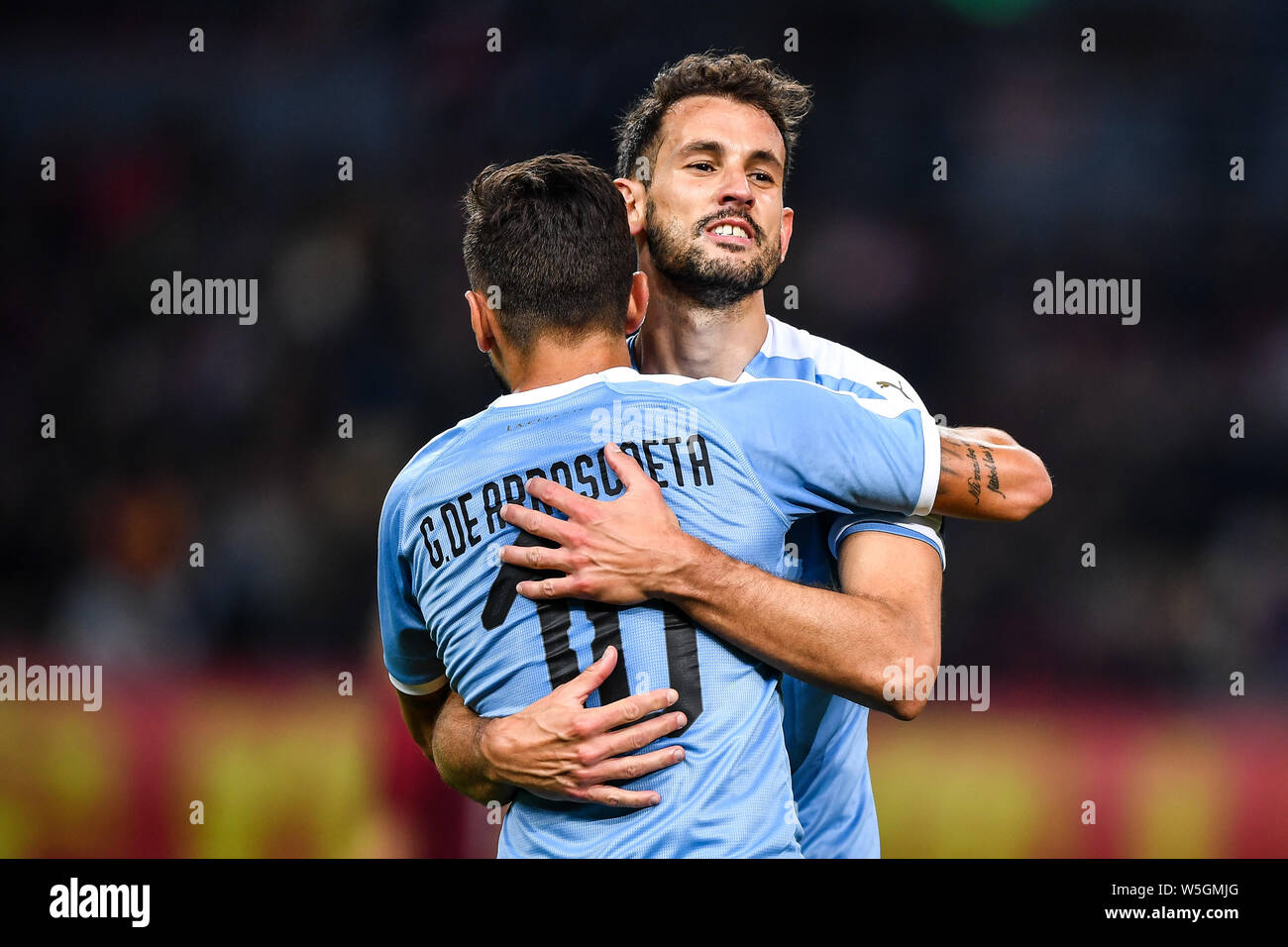 Cristhian Stuani, right, of Uruguay national football team celebrates with Giorgian De Arrascaeta after scoring against Thailand national football tea Stock Photo