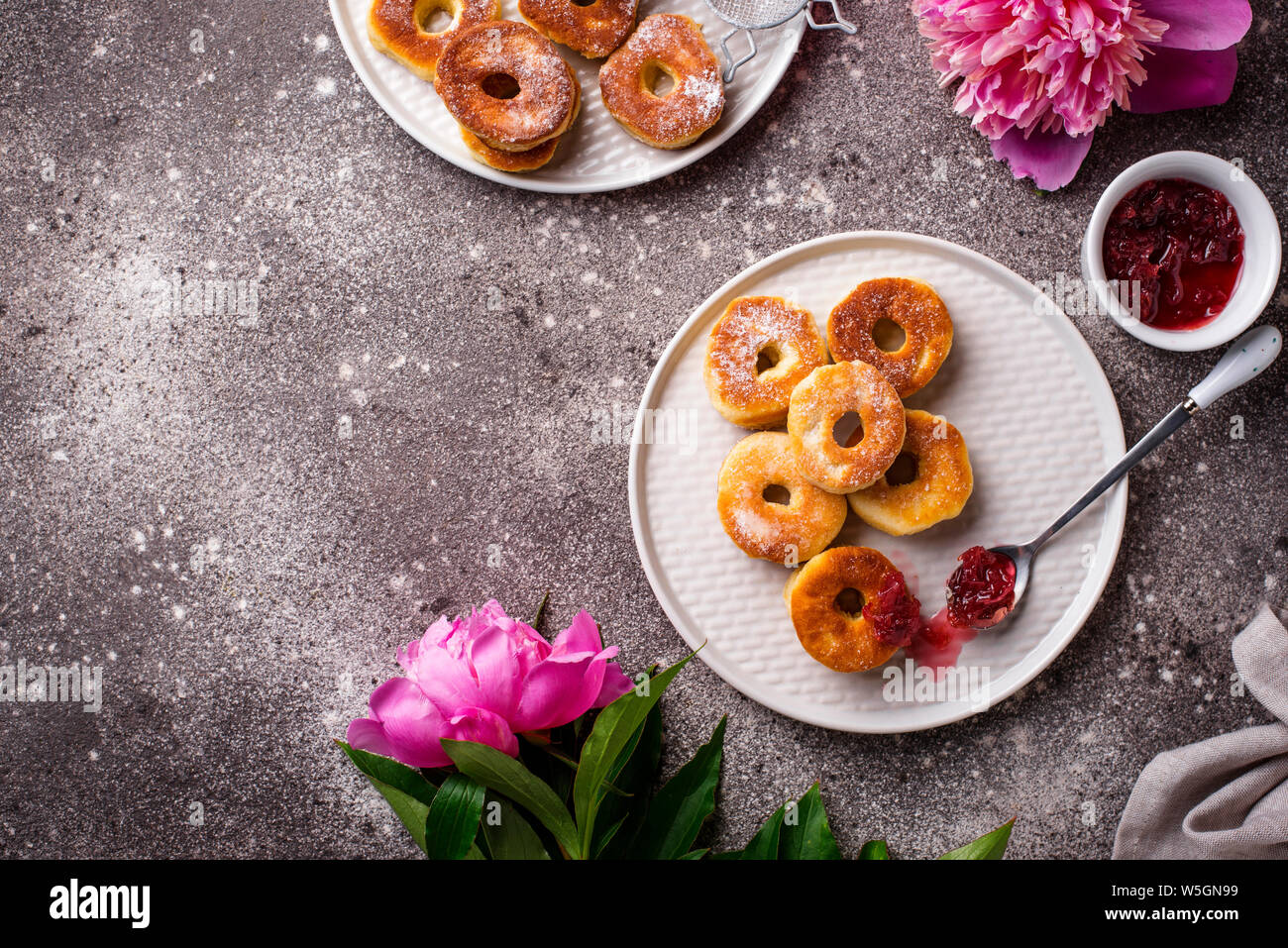 Homemade donuts with rose jam Stock Photo Alamy