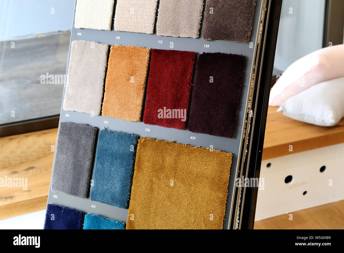 Colorful upholstery samples in the shop Stock Photo