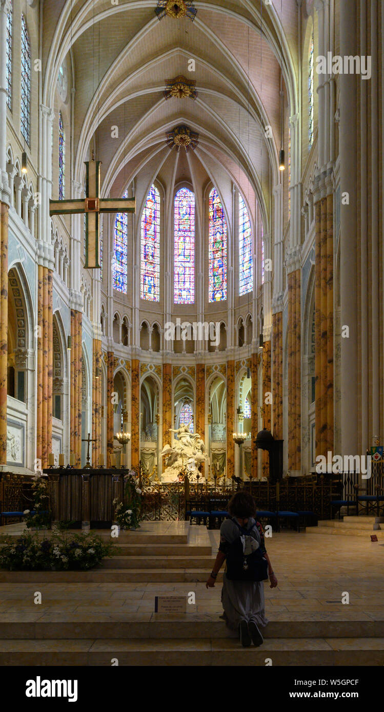 Chartres, France - Jul 2019: Interior of the Cathedral of Notre Dame Stock Photo