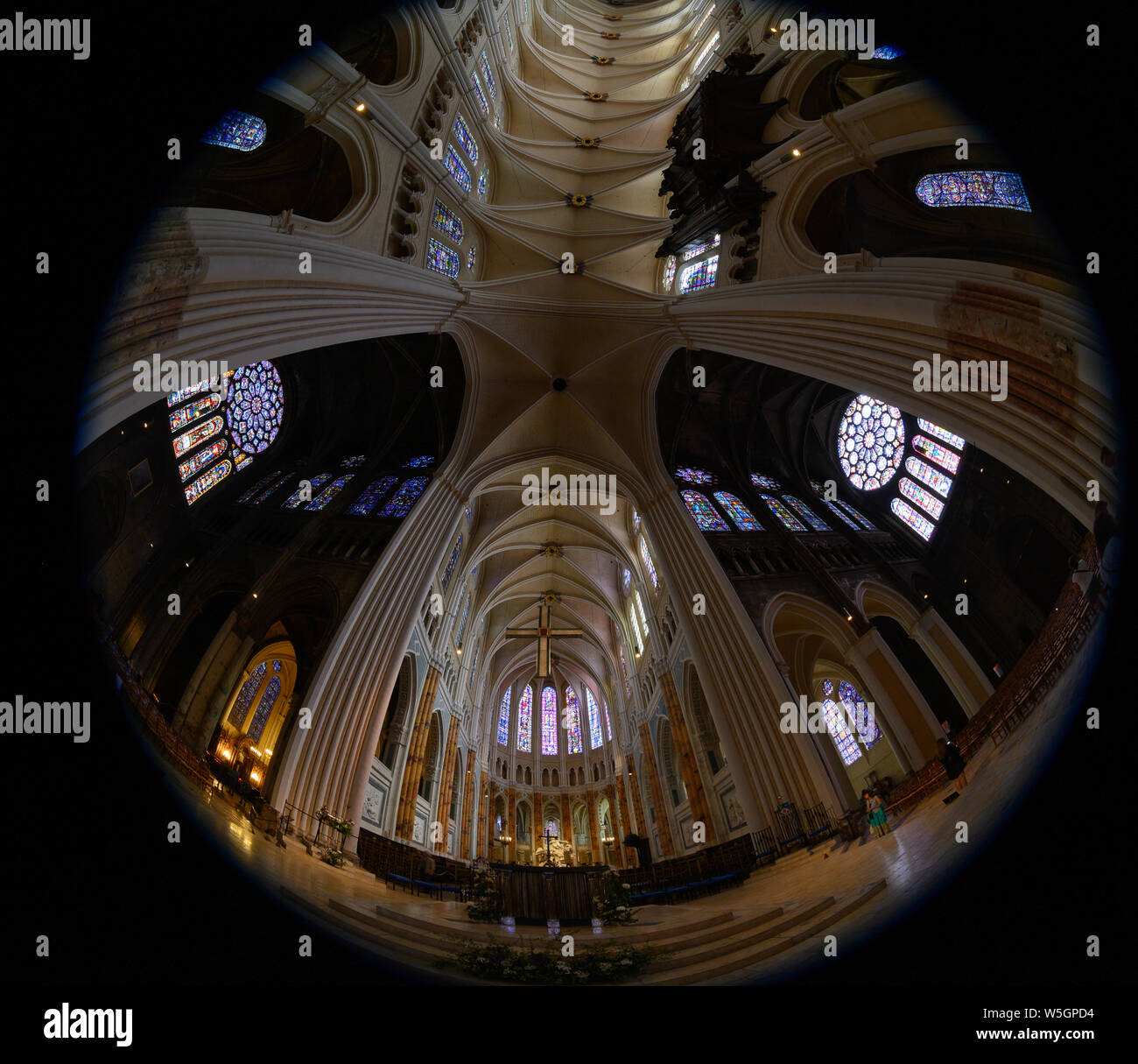 Chartres, France - Jul 2019: Interior of the Cathedral of Notre Dame Stock Photo