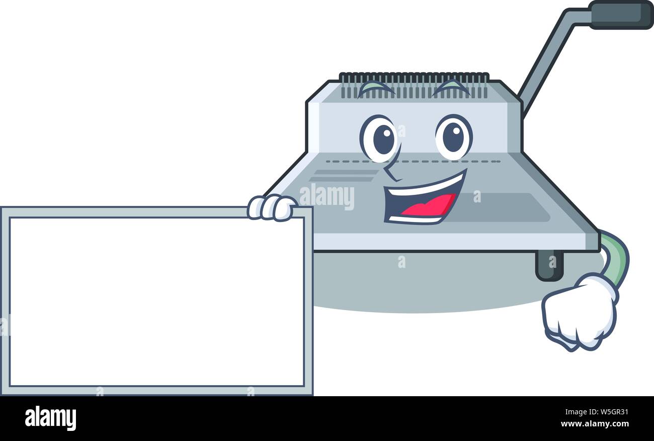 With board binding machine isolated in the mascot vector illustration ...