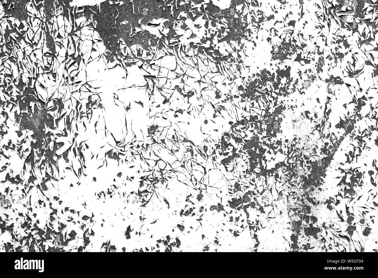 Distressed cracked paint contrast black and white grunge texture template for overlay artwork. Stock Photo