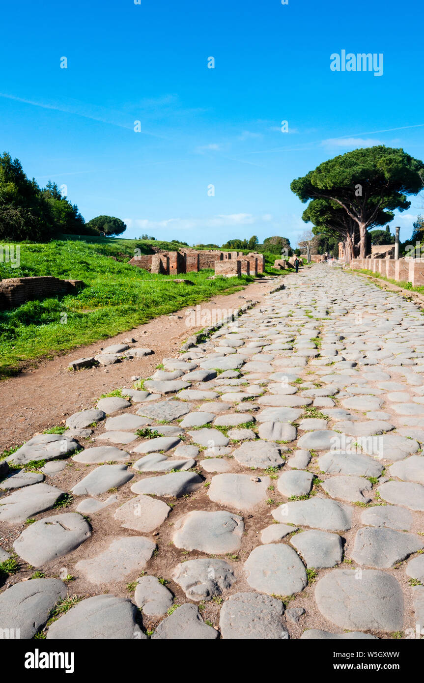 Decumanus maximus, Ostia Antica archaeological site, Ostia, Rome province, Lazio, Italy, Europe Stock Photo
