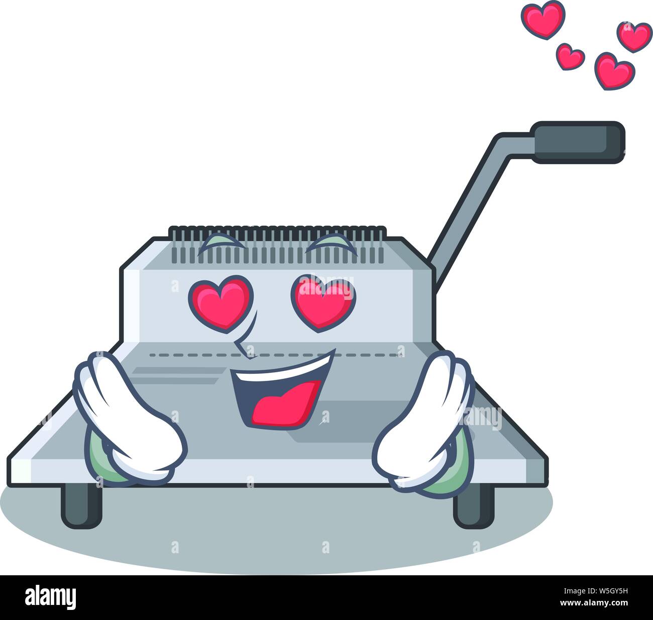 In love binding machine above wood table cartoon vector illustration ...