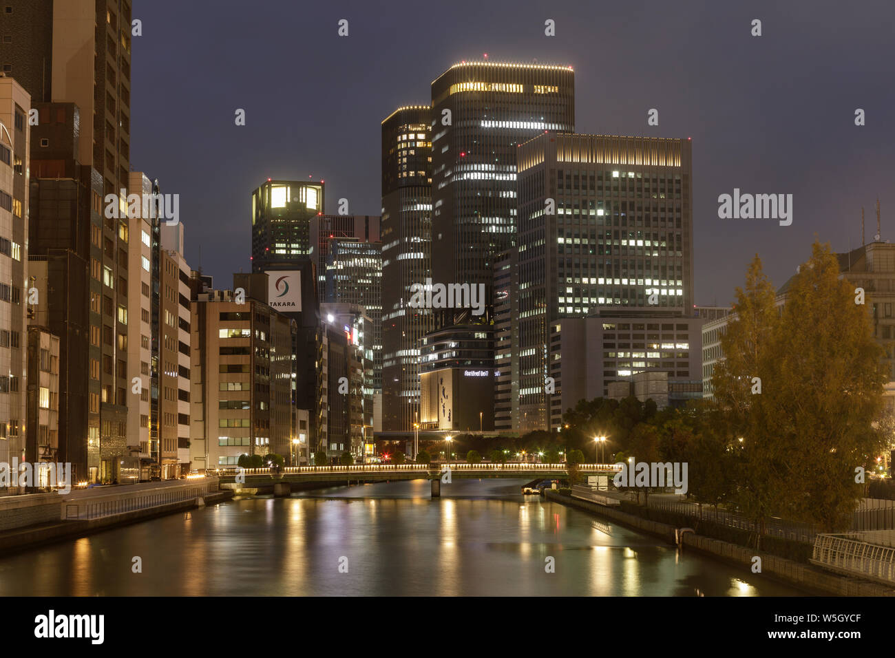 High rise office buildings in the Dotonbori area of Osaka, Japan, Asia Stock Photo