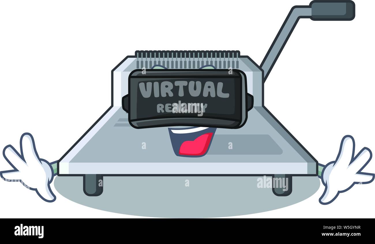 Virtual reality binding machine above wood table cartoon vector ...