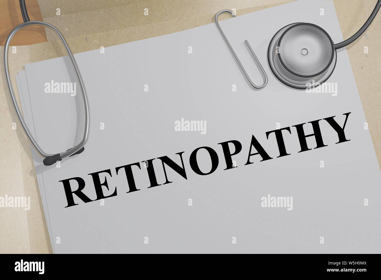 3D illustration of RETINOPATHY title on a medical document Stock Photo