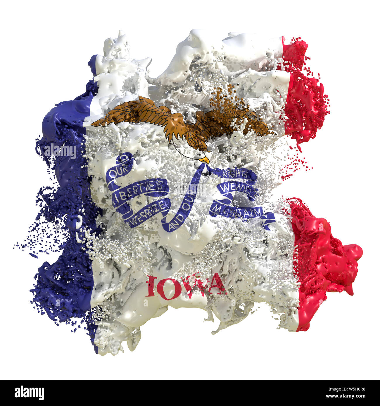 3d rendering of an Iowa USA State flag in a liquid fluid. Isolated on ...