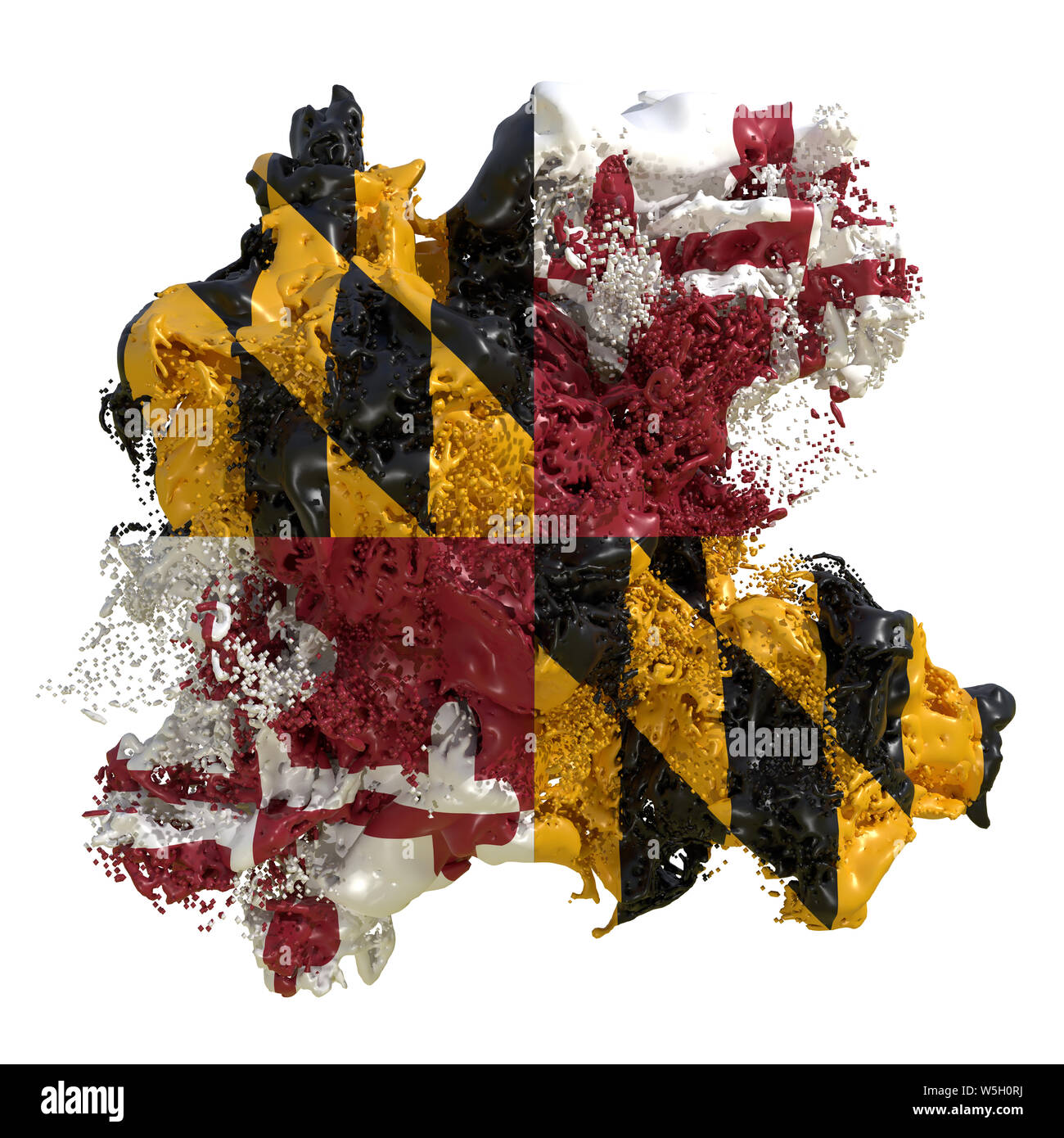 3d rendering of a Maryland USA State flag in a liquid fluid. Isolated ...