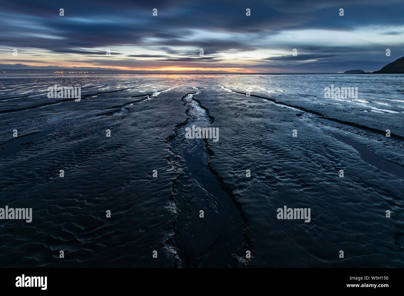 Brean Beach, Mud And The Bristol Channel At Sunset, Somerset, England 