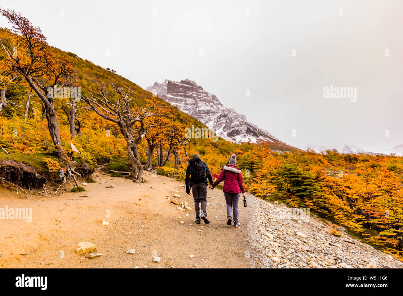 Enjoying the peaceful and beautiful scenery of Torres del Paine National Park, Patagonia, Chile, South America Stock Photo