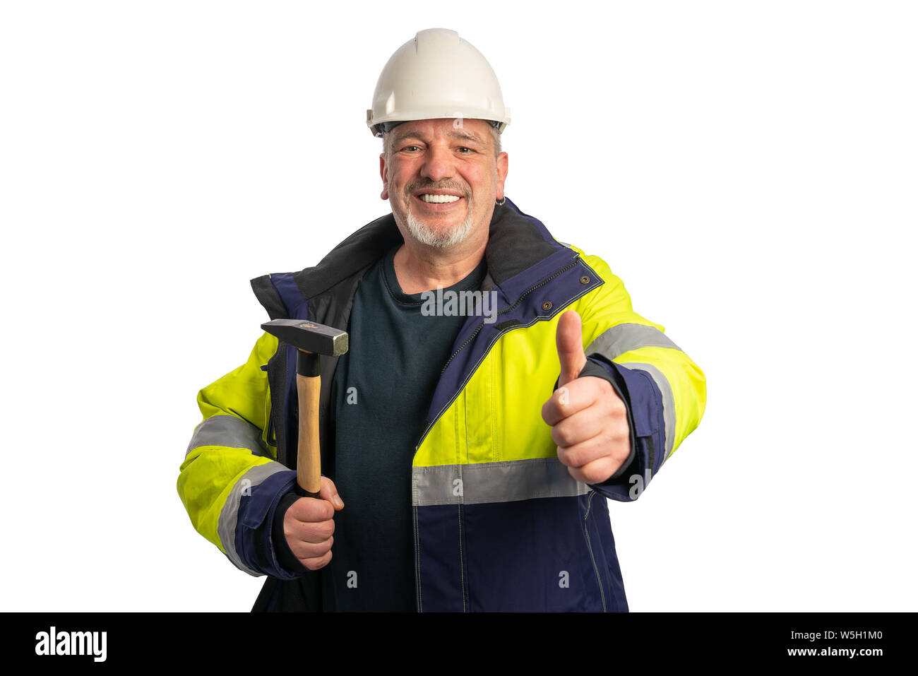 industrial craftsman in personal protective equipment keeps his thumb