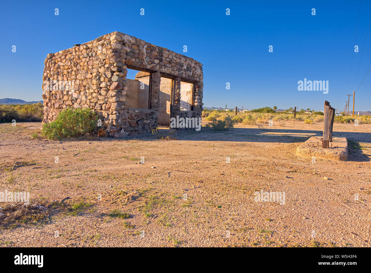 A ghostly stone building, historical landmark, one of the last original structures of Old Salome