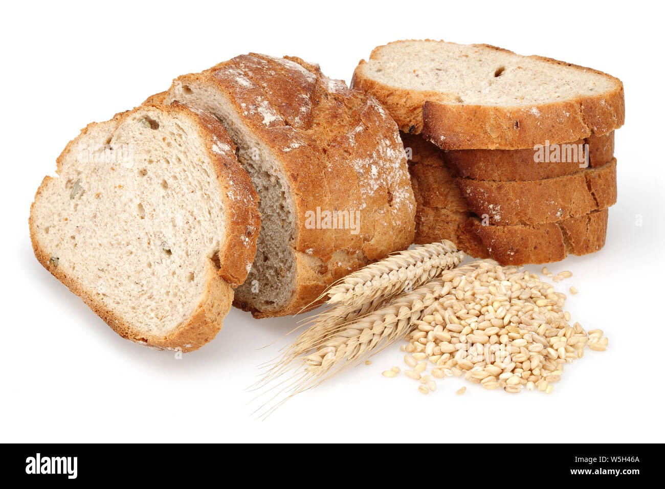 Bread slice and wheat ears isolated on white background Stock Photo - Alamy