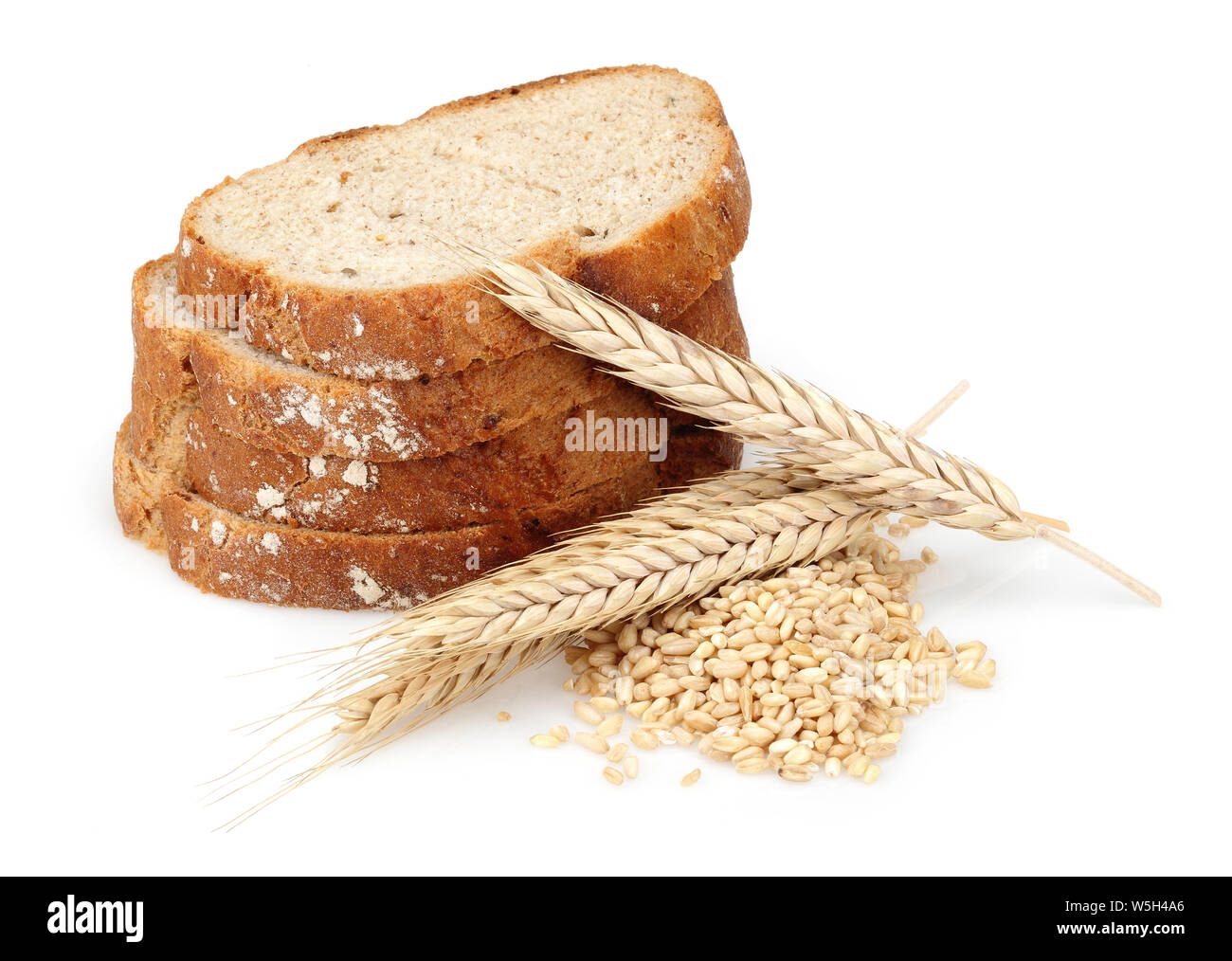 Bread slice and wheat ears isolated on white background Stock Photo - Alamy