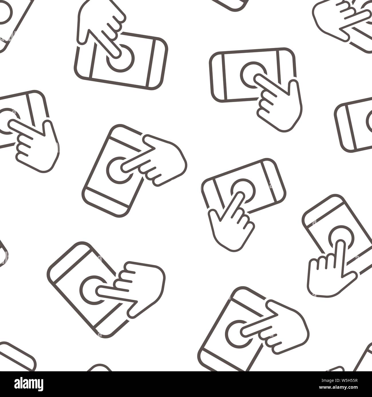 Hand touch smartphone icon seamless pattern background. Phone finger ...