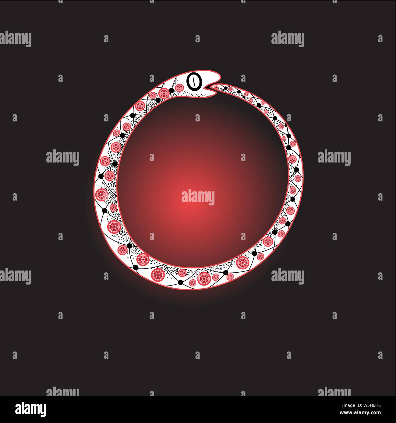 Snake sign biting its tail isolated on a dark background. The sign of the infinity of life. Stock Vector