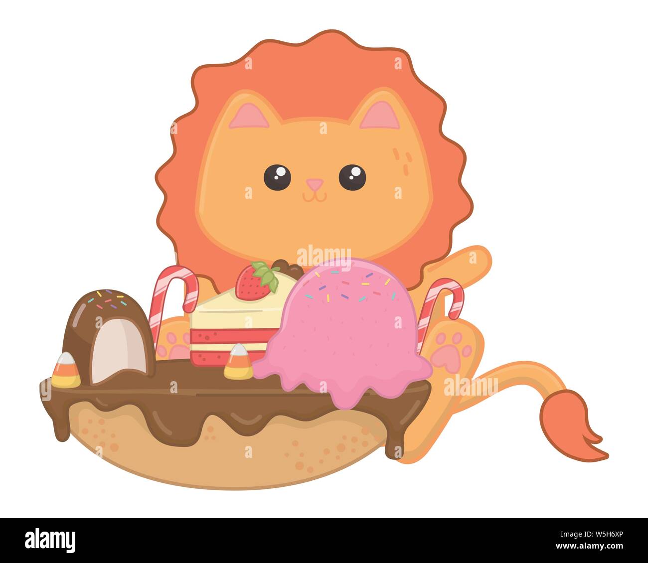 Lion cartoon design, Kawaii expression cute character funny and ...