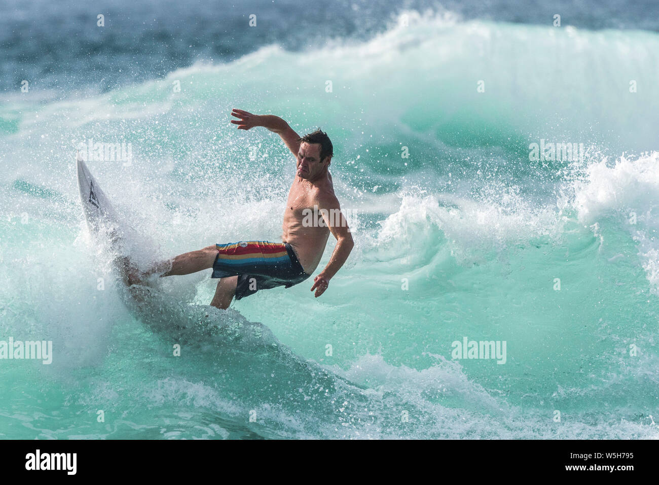 Spectacular surfing action at Fistral in Newquay in Cornwall. Stock Photo
