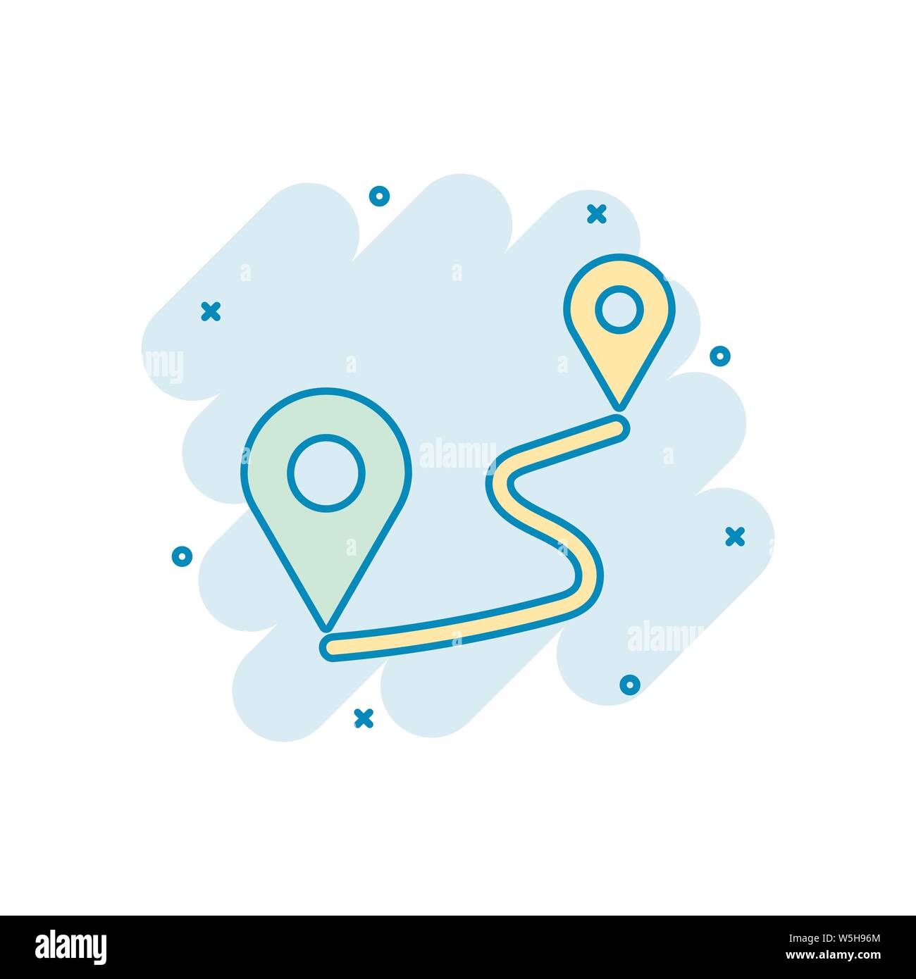 Distance pin icon in comic style. Gps navigation vector cartoon
