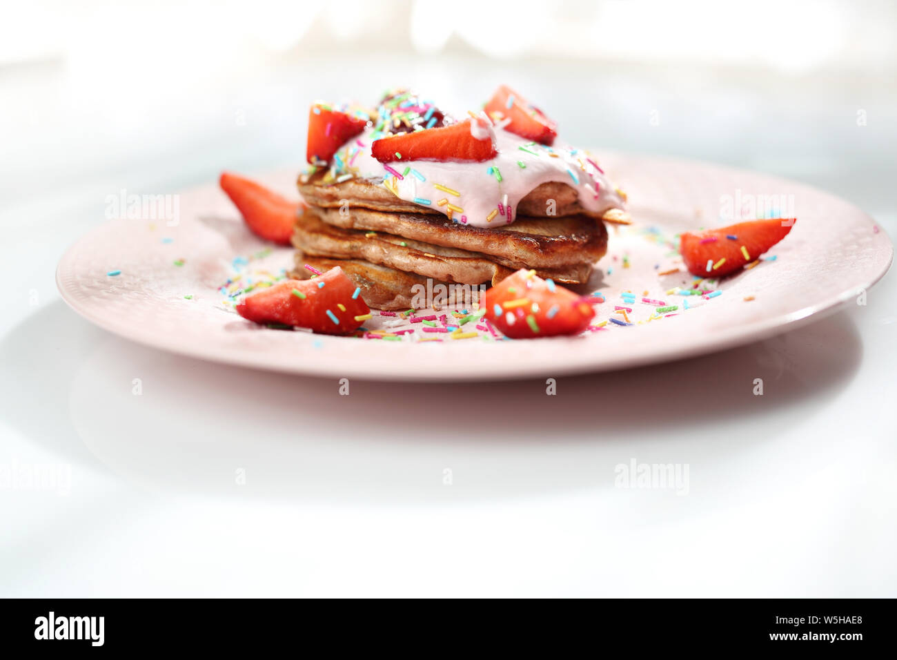 Traditional homemade pancakes, sweet, nutritious breakfast. horizontal frame Stock Photo Alamy