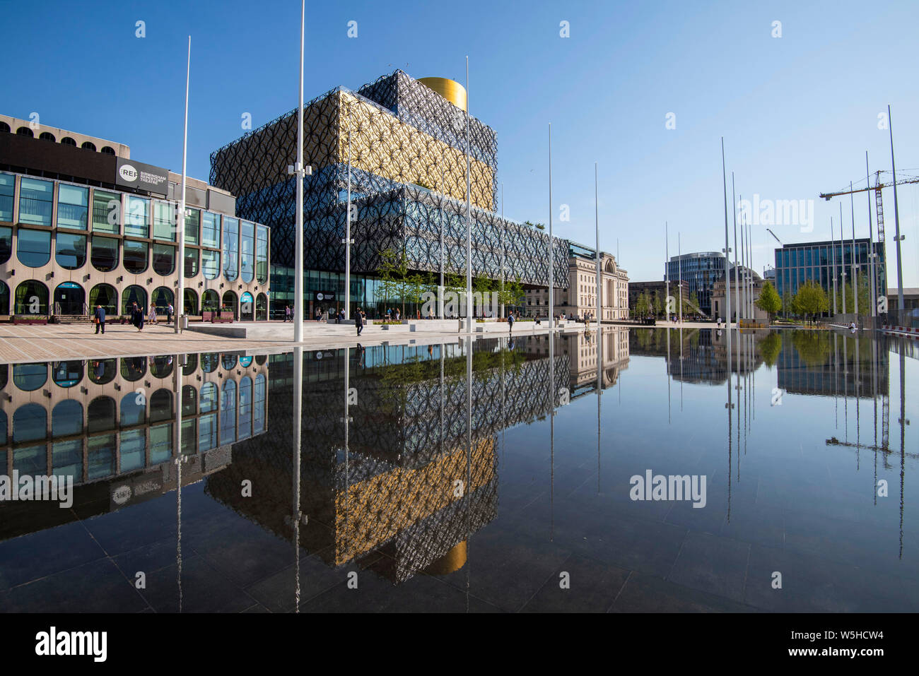 Reflections in the water feature at Centenary Square in Birmingham