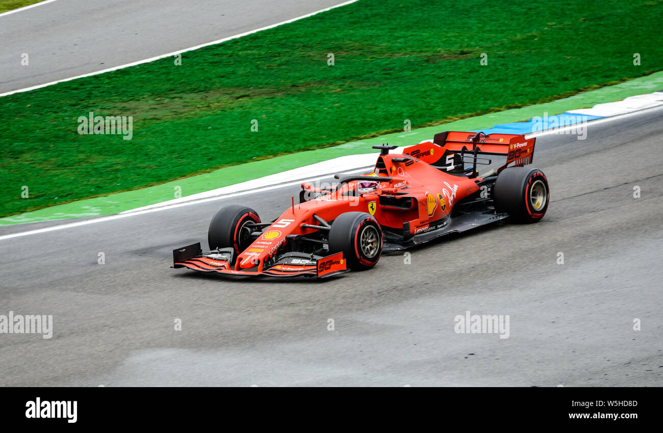 Formula 1 German GP in Hockenheim 28 July 2019: Ferrari, Sebastian Vettel Stock Photo