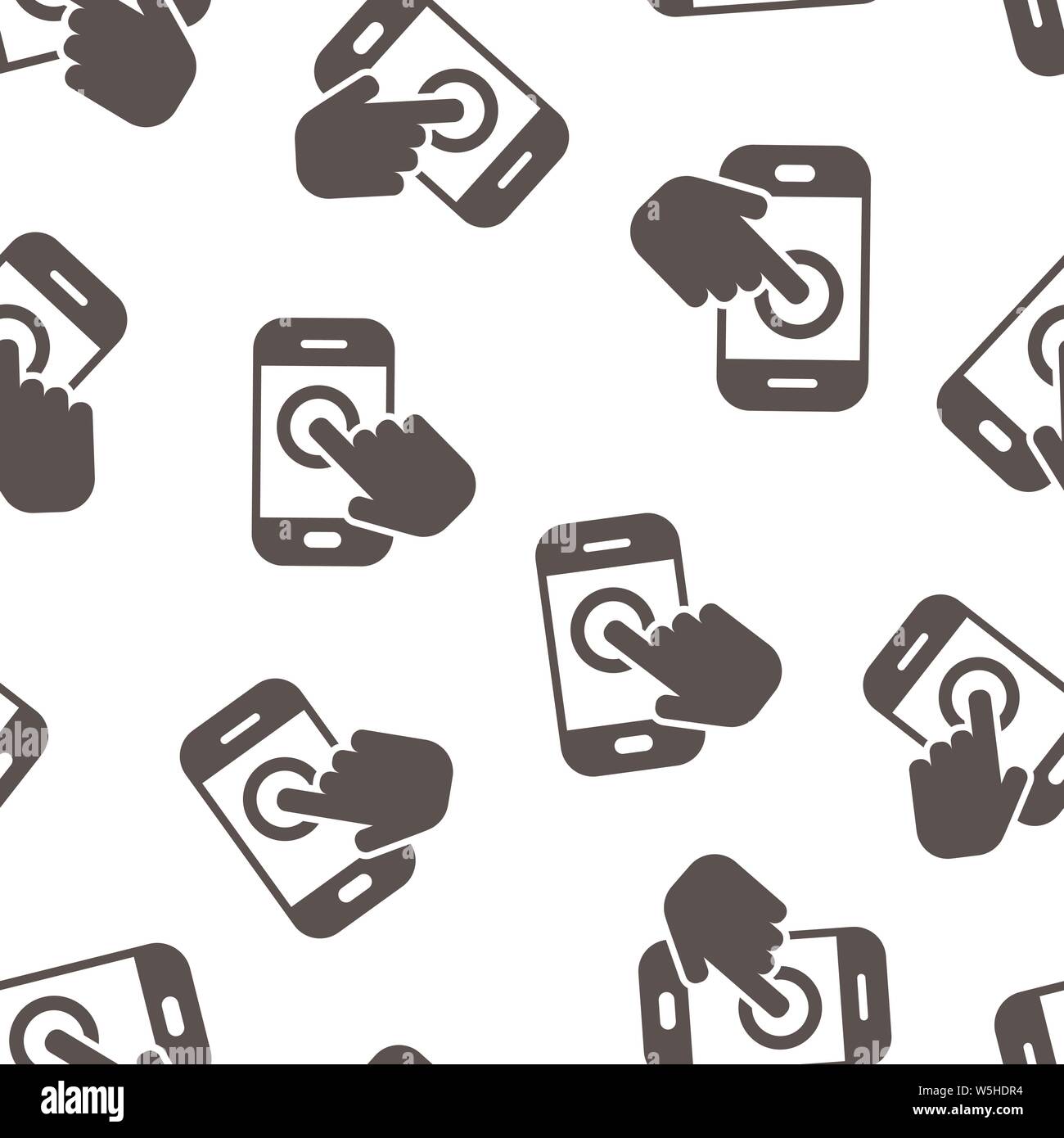 Hand touch smartphone icon seamless pattern background. Phone finger ...