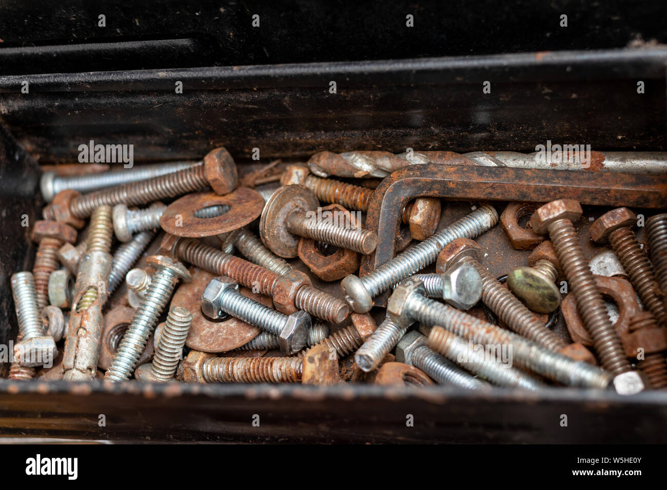 The nut is rusted in various sizes. In the tool storage Stock Photo Alamy