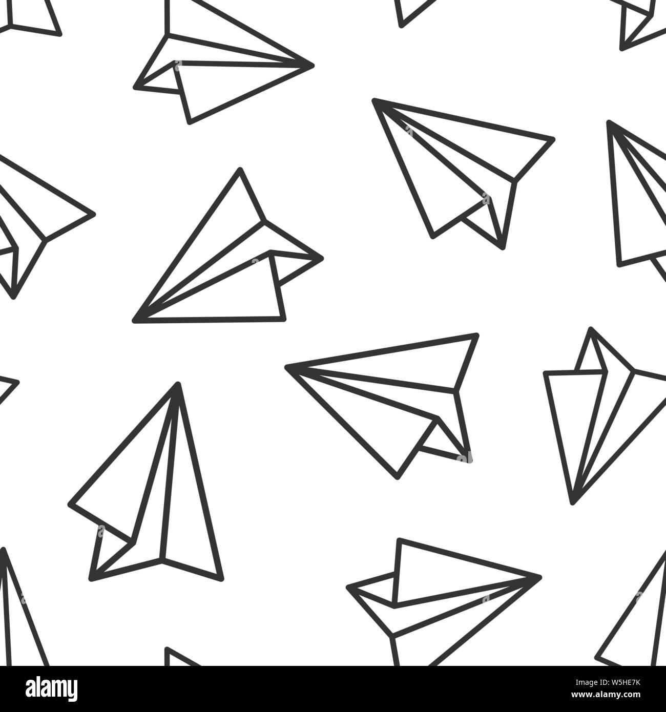 Paper airplane icon seamless pattern background. Plane vector illustration on white isolated background. Air flight business concept. Stock Vector