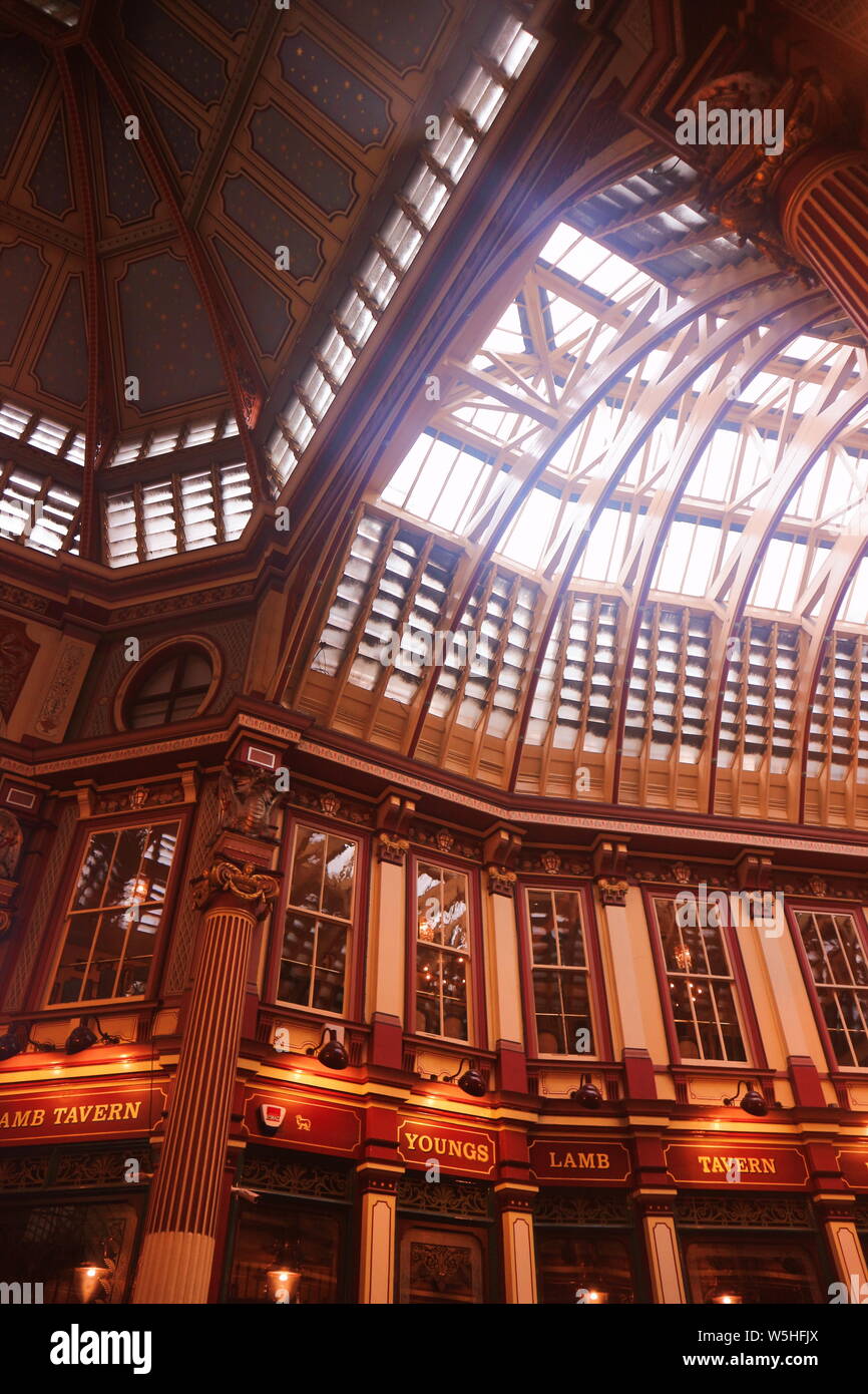 The top of Leadenhall Market, London, UK shot in an low-angle perspective. Stock Photo