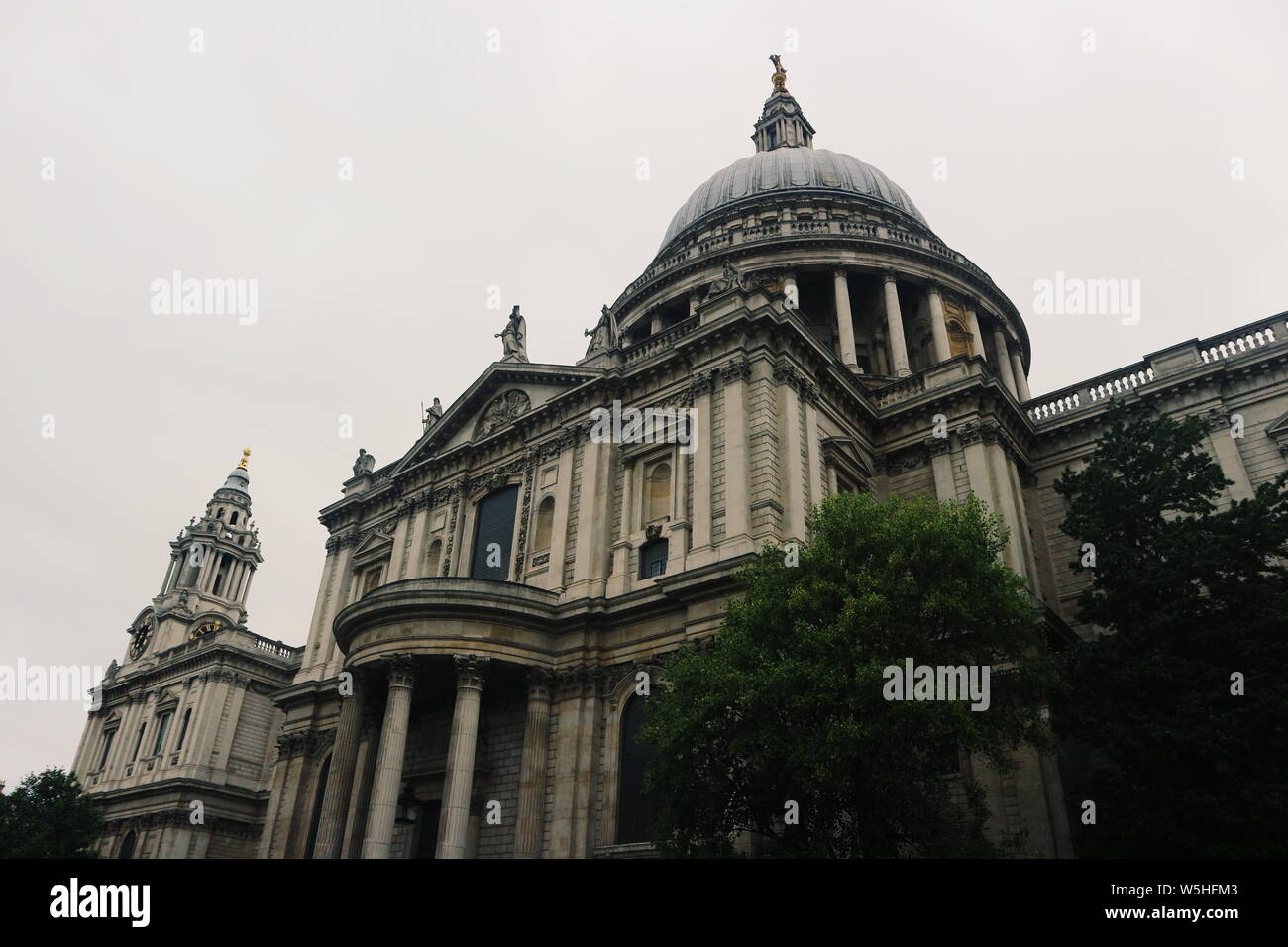The St. Paul's Cathedral in London, UK shot in a low-angle perspective. Stock Photo