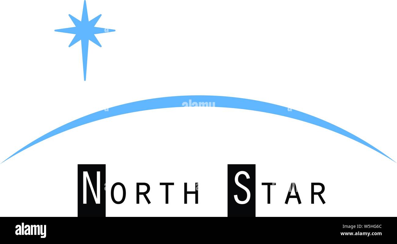 The north star, set  above the arc of the earths horizon logo concept.n Stock Vector