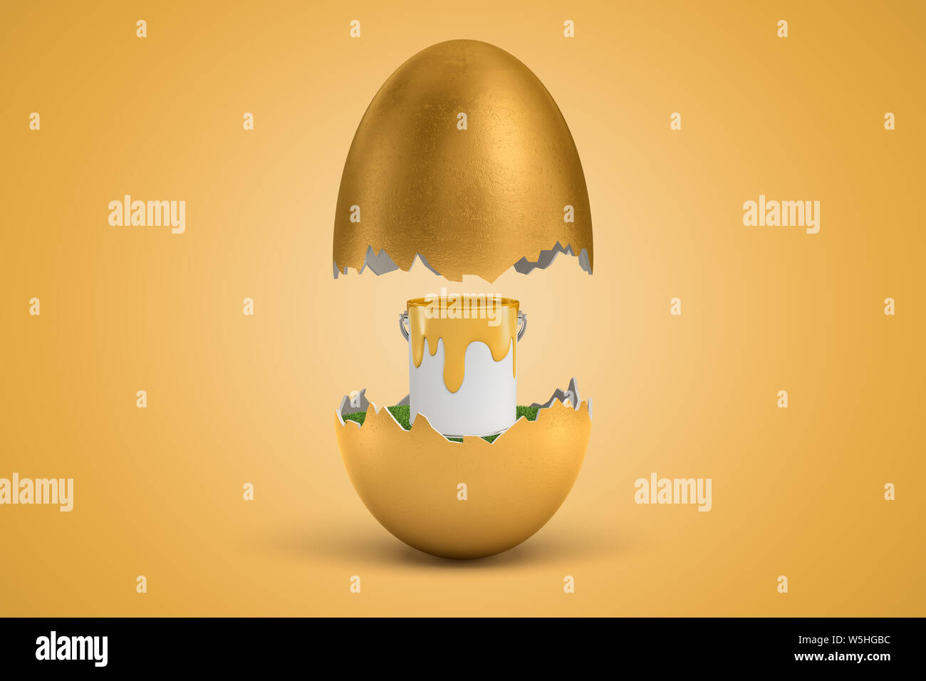 Download 3d Rendering Of Yellow Paint Bucket Hatching Out Of Golden Egg On Yellow Background Stock Photo Alamy Yellowimages Mockups