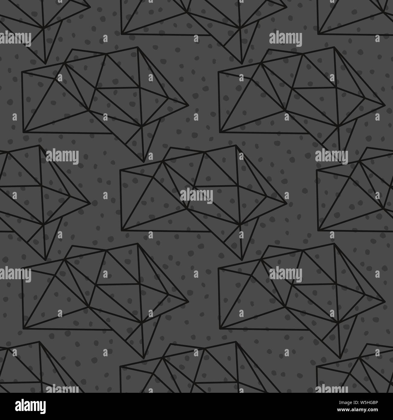 Geometric seamless pattern with linear crystals. Black and white polygonal background. Vector illustration Stock Vector