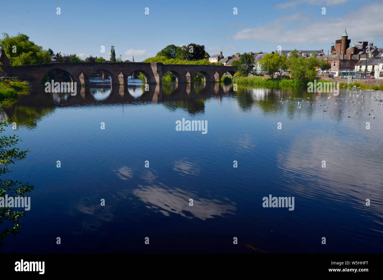 General view of Dumfries Scotland UK from the banks of the River Nith Stock Photo