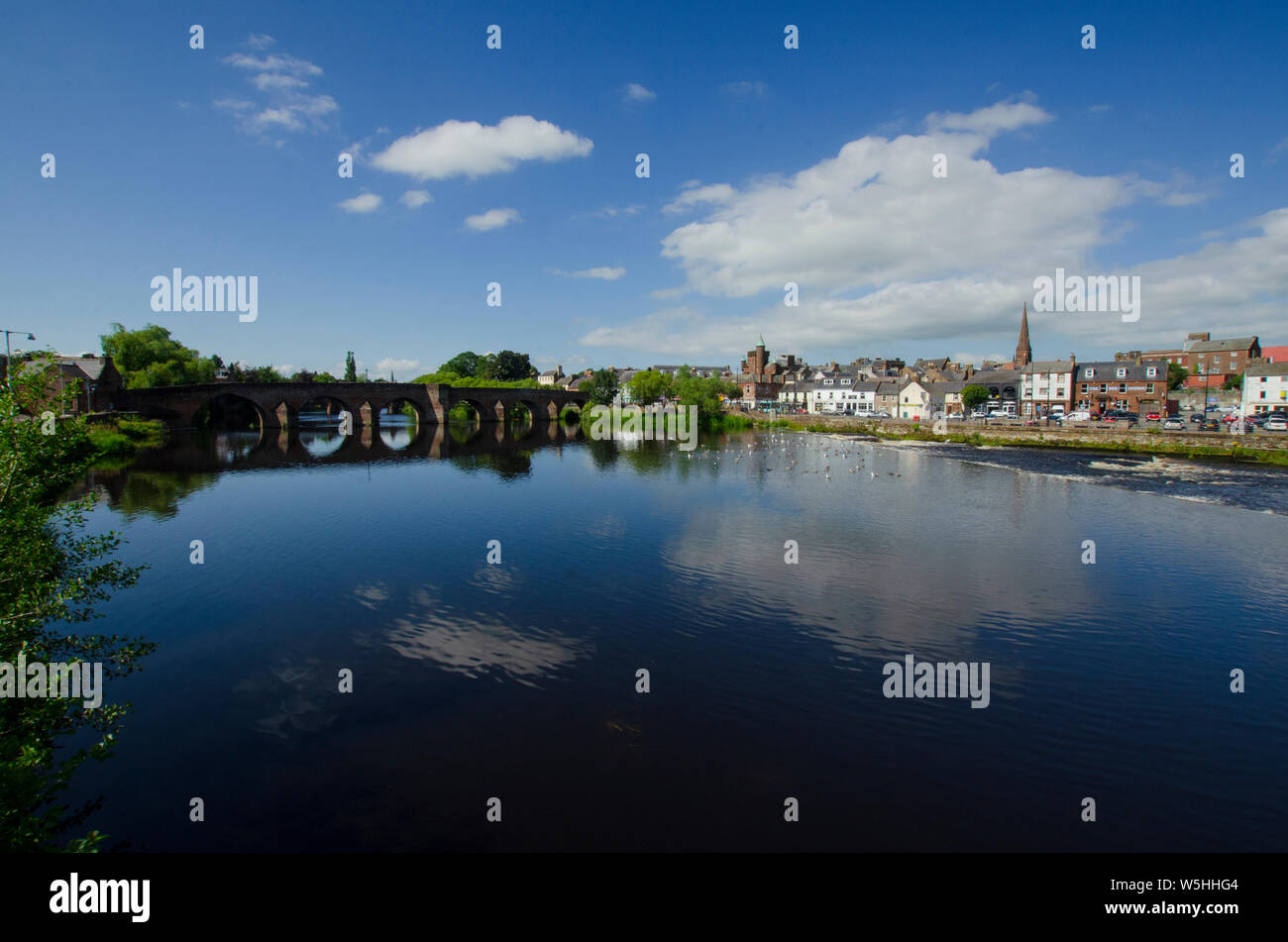 General view of Dumfries Scotland UK from the banks of the River Nith Stock Photo
