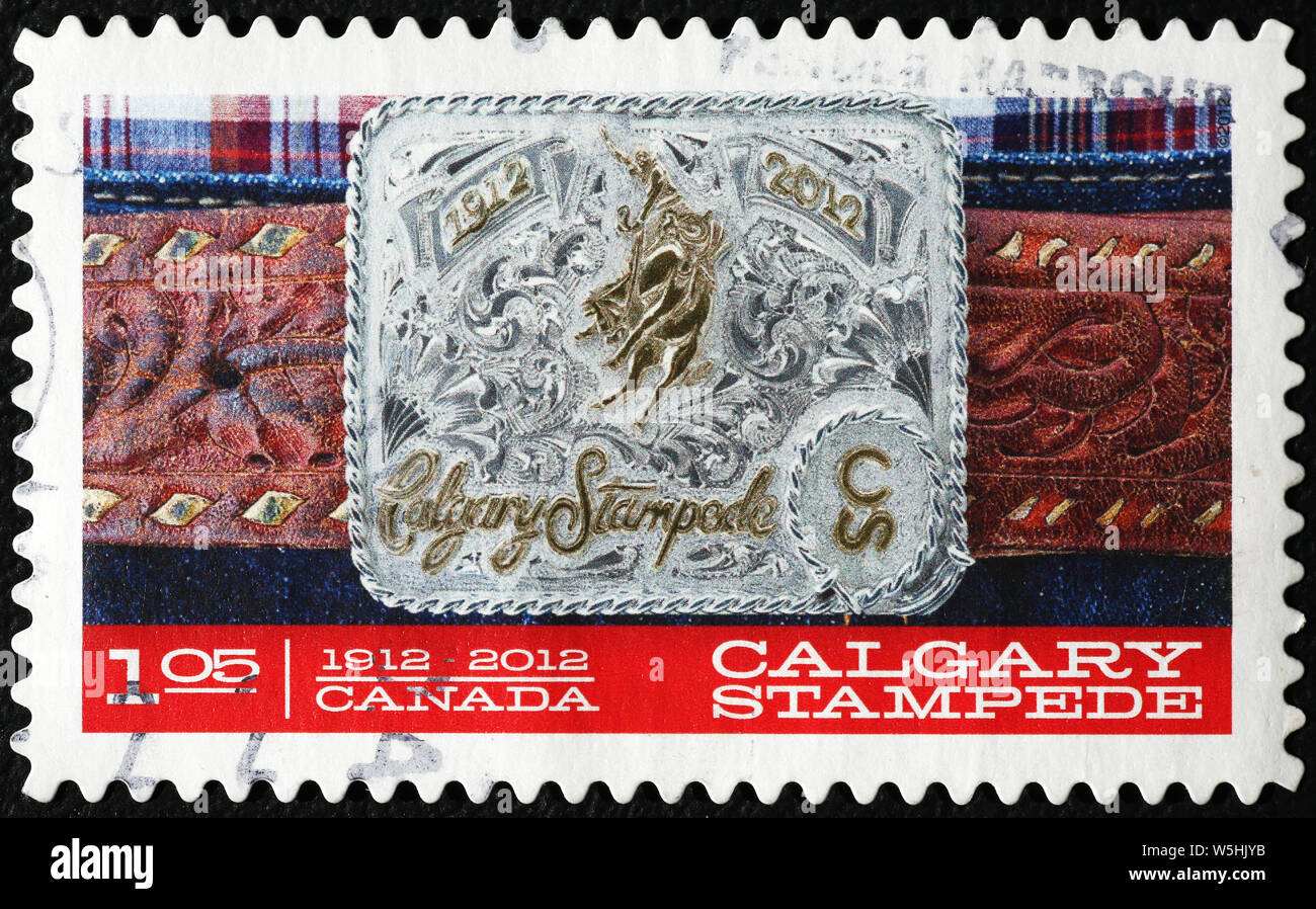 Calgary stampede celebrated on canadian postage stamp Stock Photo
