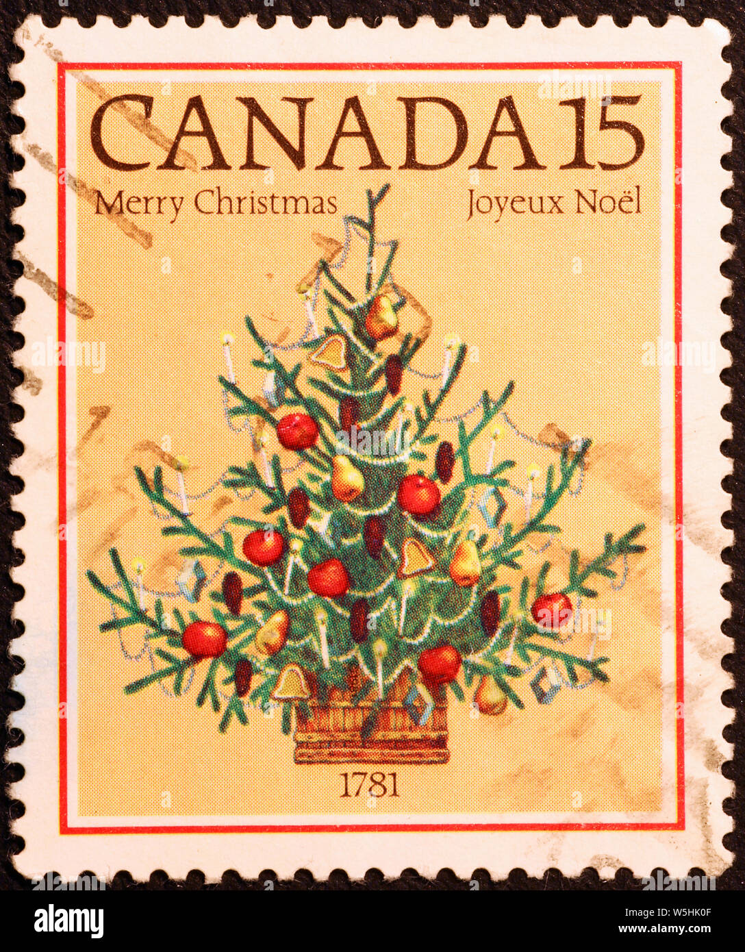 Christmas tree on postage stamp of Canada Stock Photo Alamy