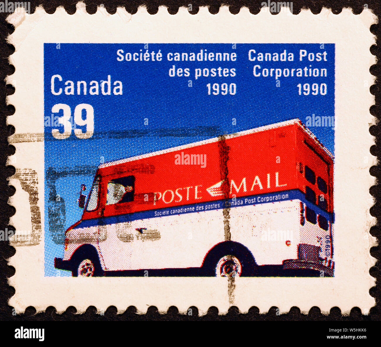 Postal truck on canadian postage stamp Stock Photo