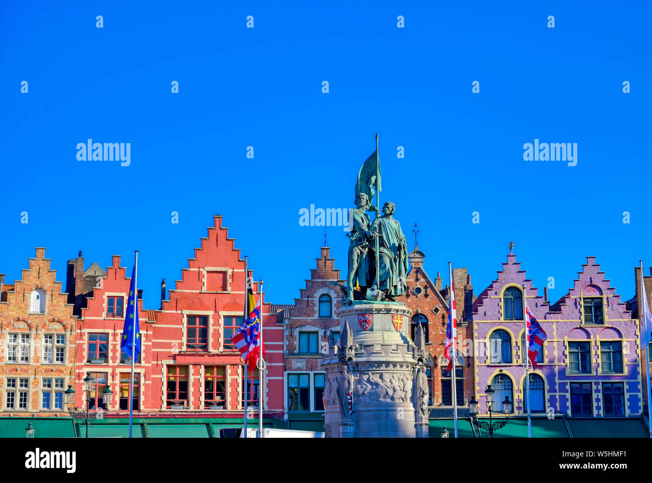 The historical city center and Market Square (Markt) in Bruges (Brugge), Belgium. Stock Photo