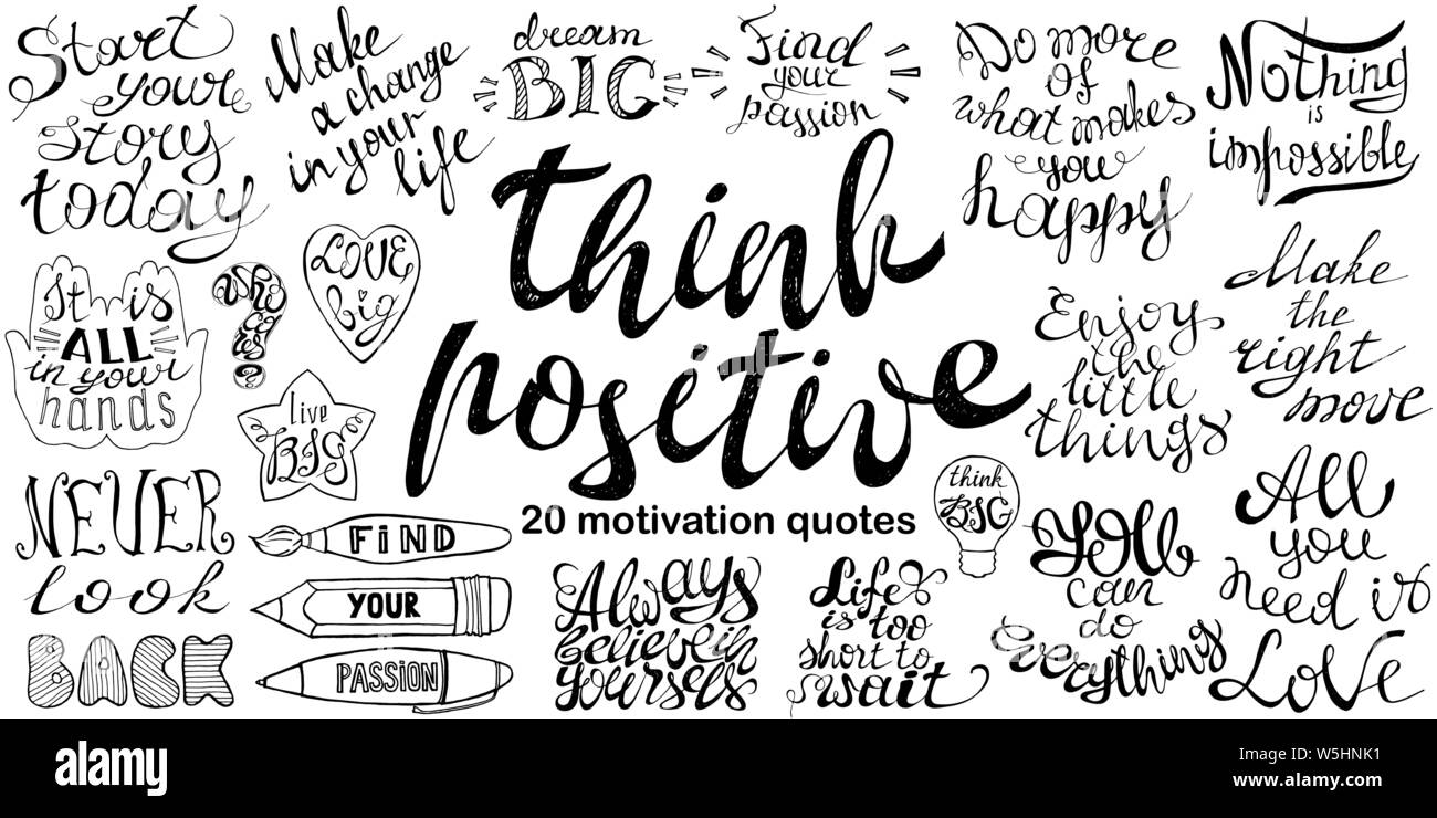 Motivational quotes. Set with hand drawn inspirational phrases. Conceptual lettering, calligraphy. Motivation letter Stock Vector