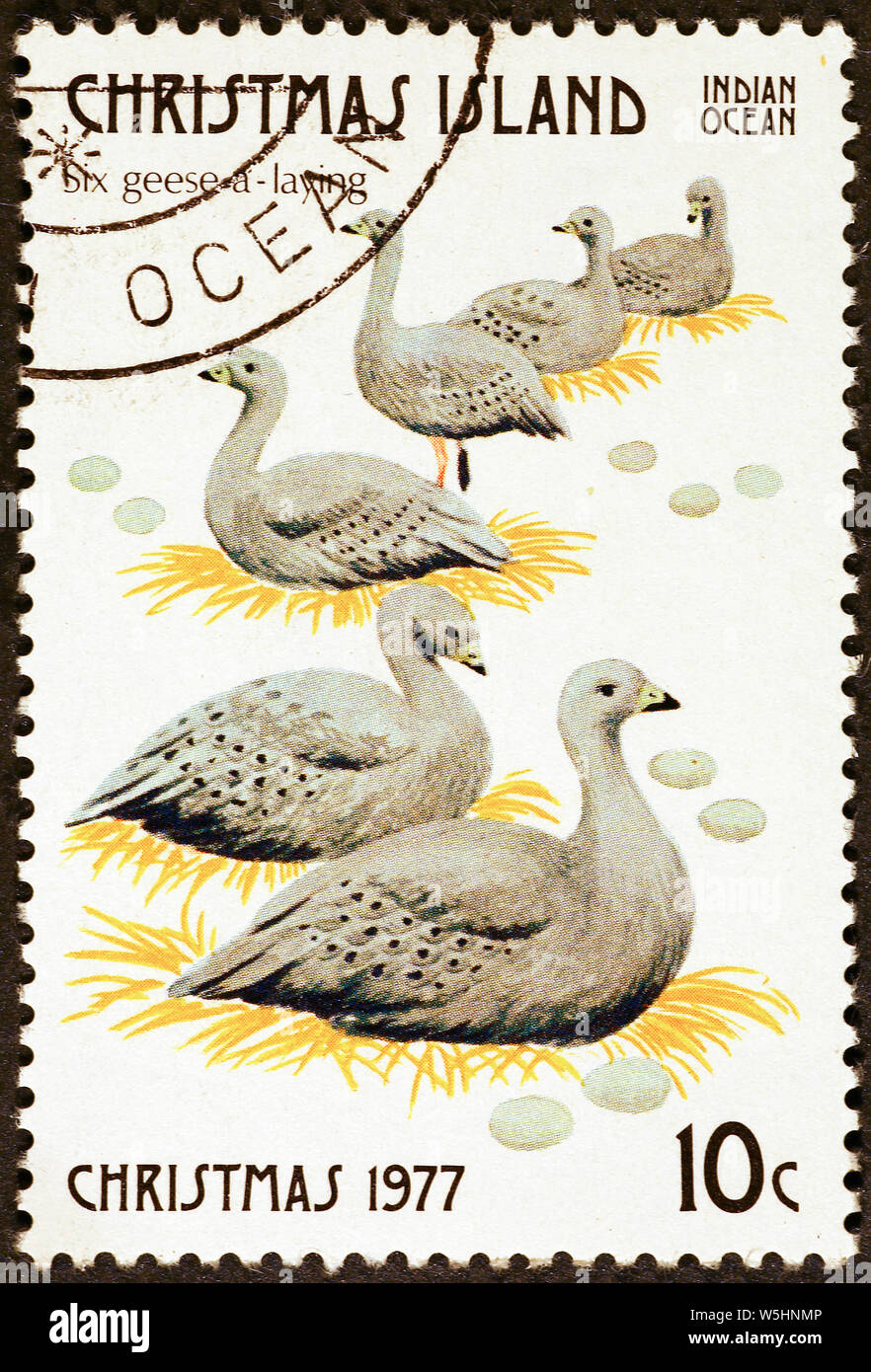 Twelve Days Of Christmas 6 Geese A Laying On Postage Stamp Of Christmas Island Stock Photo Alamy